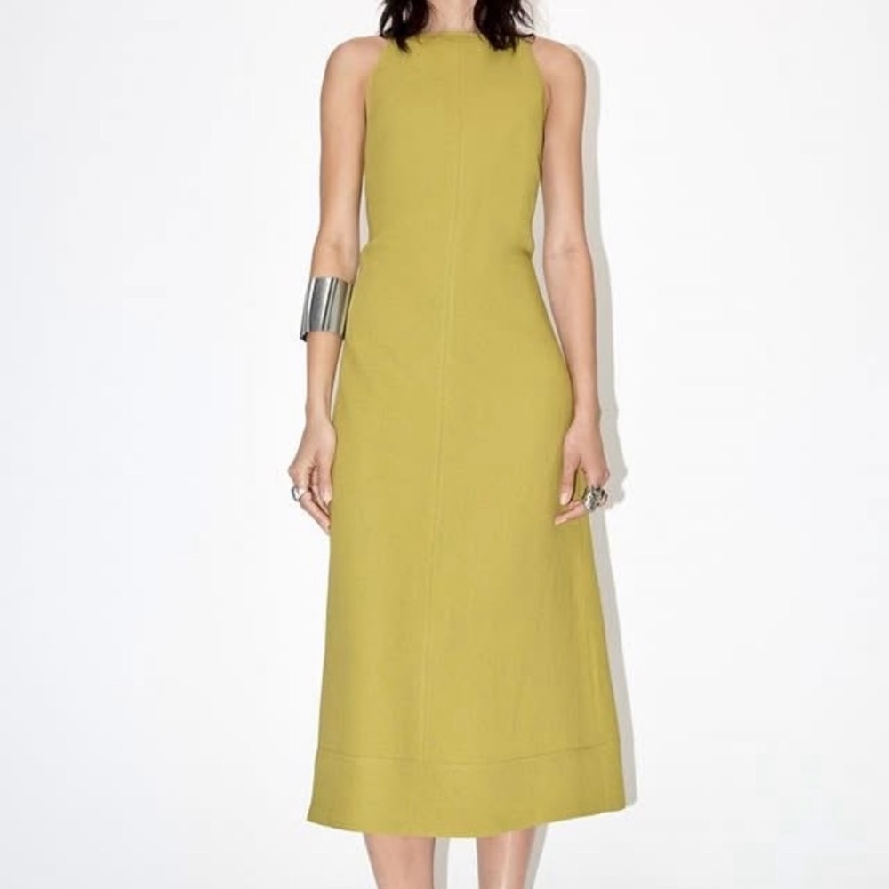 Zara Olive Green Sleeveless Midi Dress